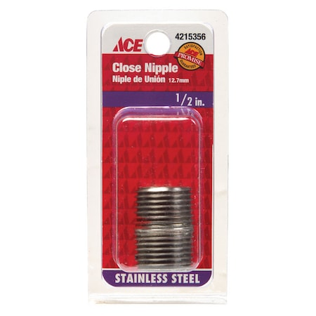 Smith-Cooper Smith-Cooper 1/2 in. MPT Stainless Steel Close Nipple S8344NI004011B